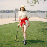 Embroidered Lounge Shorts in Cream